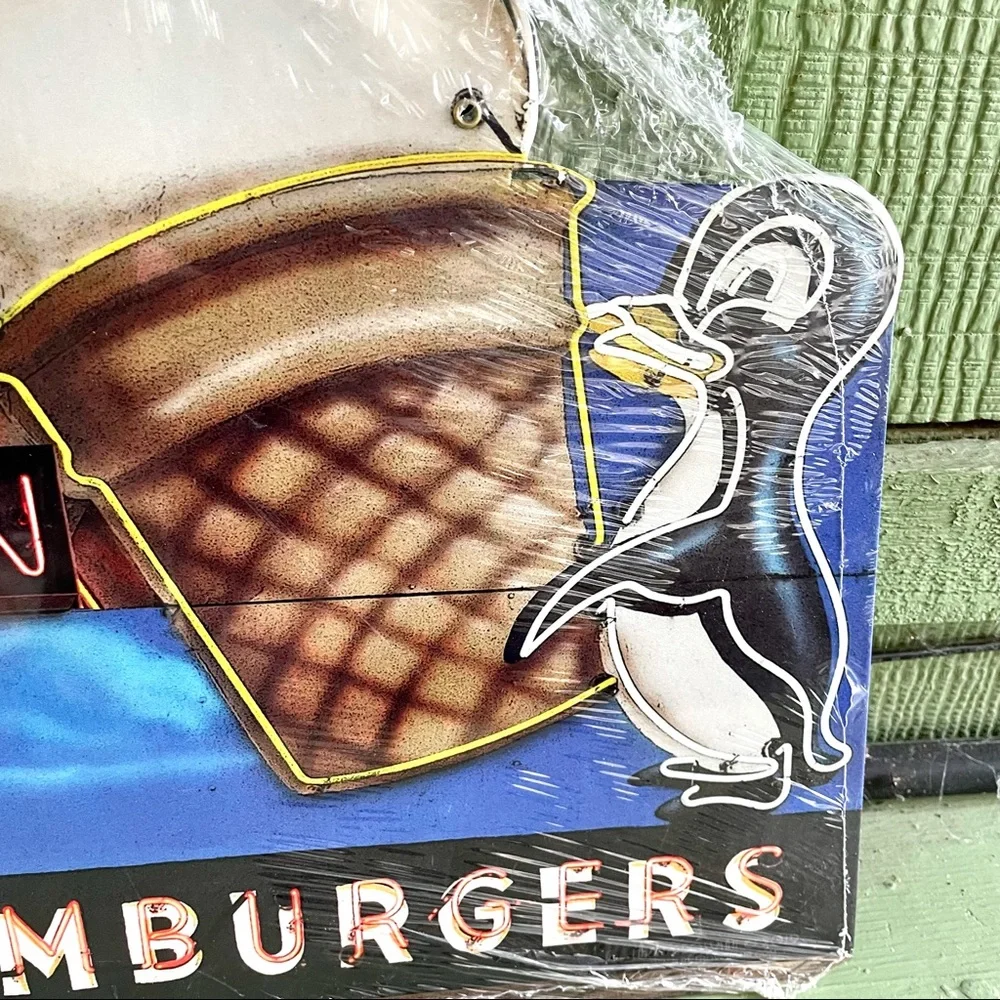 NEW Heavy Duty Steel Penguin Hamburgers Metal Sign